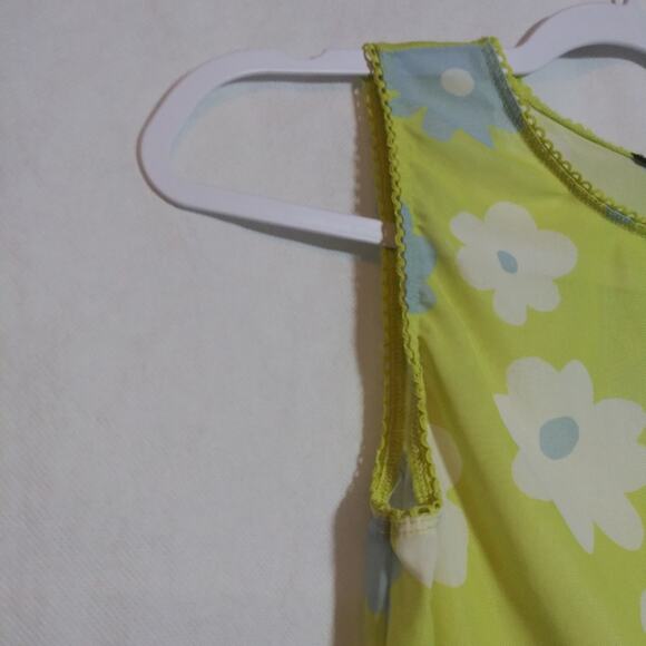 Forever 21 Neon Yellow Mesh Retro Daisy Sleeveless Crop Top Size Small - Picture 2 of 6